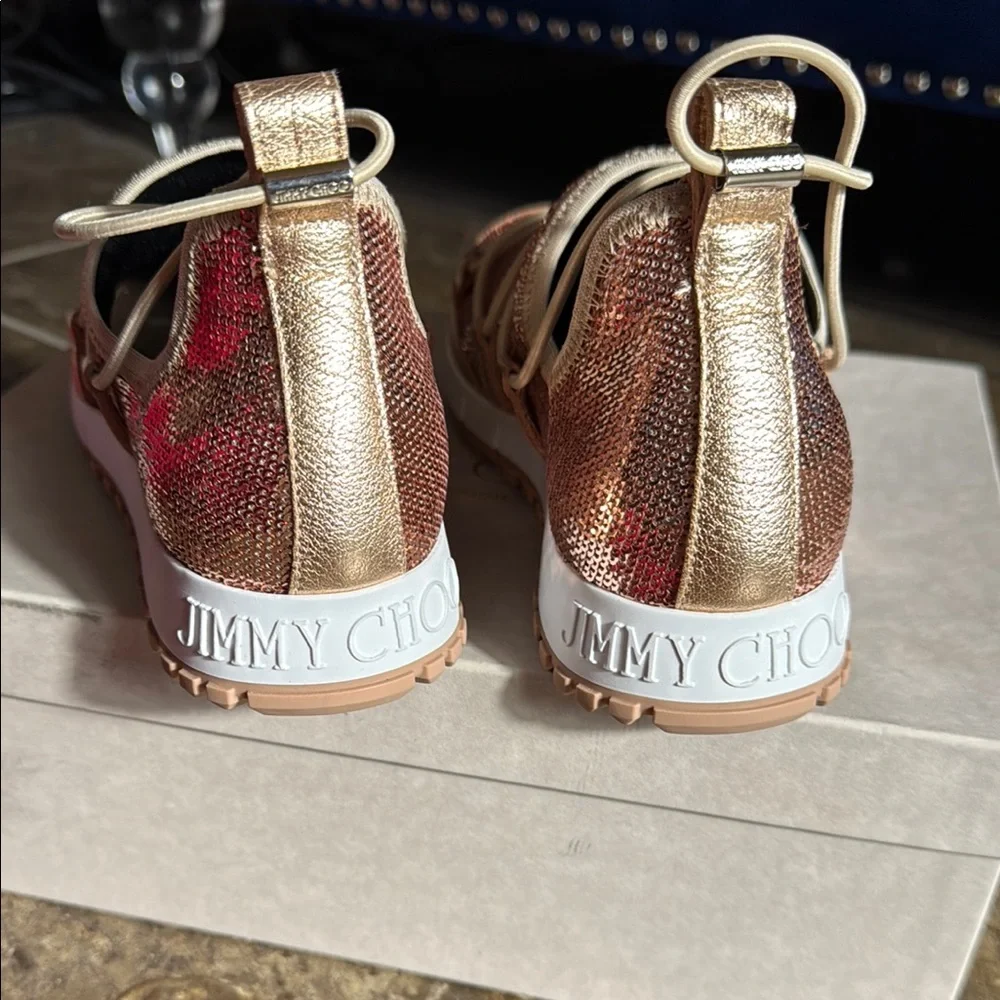 Jimmy Choo Andrea Gold Slip On Sneakers Luxurious Design NIB - Picture 3 of 7